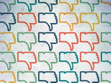 Social media concept: Thumb Down icons on Digital Paper background