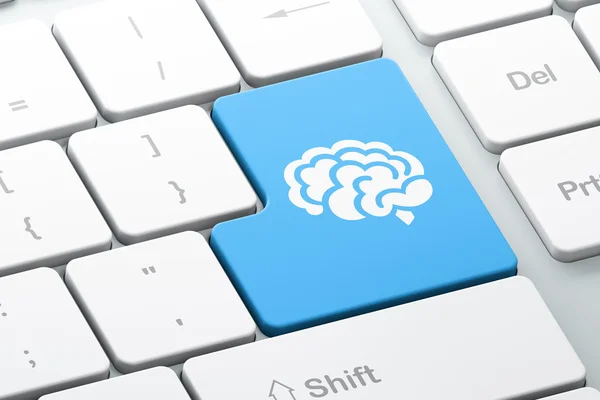 Concepto científico: Cerebro en el fondo del teclado del ordenador —  Fotos de Stock