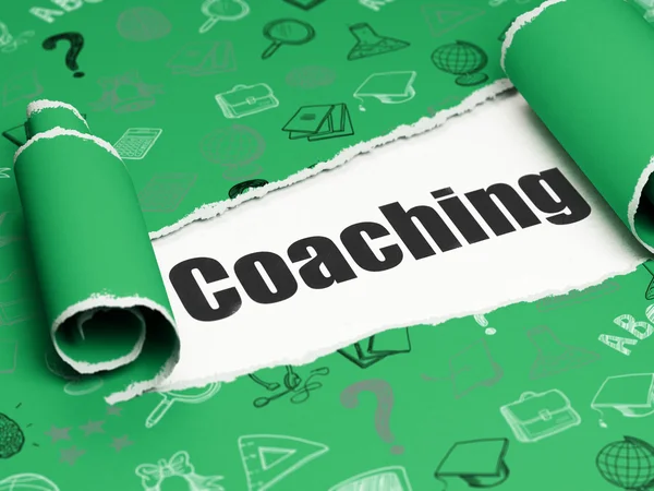 Leerconcept: zwarte tekst coaching onder het stuk gescheurde papier — Stockfoto
