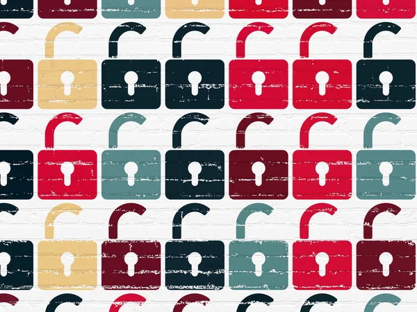 Privacy koncept: öppnade hänglåset ikoner på väggen bakgrund — Stockfoto