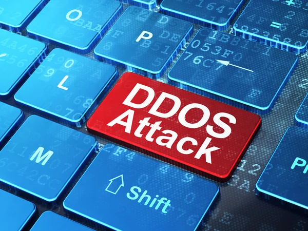 Концепция безопасности: DDOS-атака на фоне клавиатуры компьютера — стоковое фото