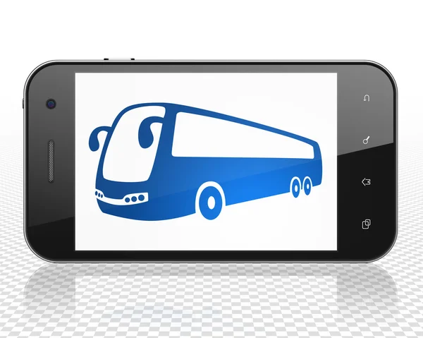 Concepto de viaje: Smartphone con Bus en pantalla —  Fotos de Stock