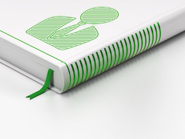 Advertising concept: closed book, Business Man on white background