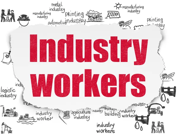 Herstellungskonzept: Industriearbeiter auf zerrissenem Papier — Stockfoto