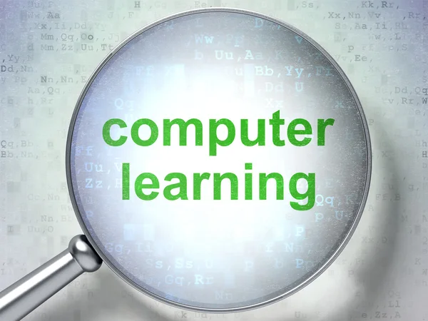 Education concept: Computer Learning with optical glass — Stock Photo, Image