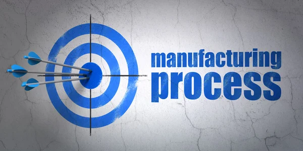 Manufacuring koncept: cíl a výrobní proces na pozadí na zeď — Stock fotografie
