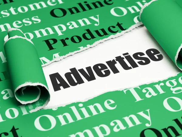 Концепция рекламы: черный текст Реклама под листом рваной бумаги — стоковое фото