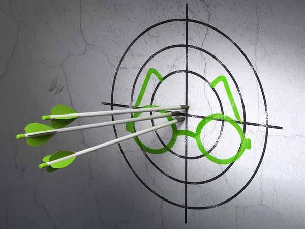 Science concept: arrows in Glasses target on wall background — Stock Photo, Image