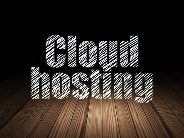 Concept de réseau Cloud : Hébergement Cloud dans une pièce sombre grunge — Photo