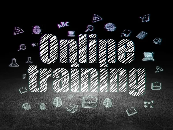 Education concept: Online Training in grunge dark room — Stockfoto