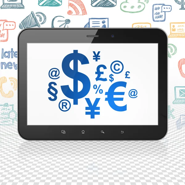 Concepto de noticias: Tablet Computer con símbolo de finanzas en pantalla — Foto de Stock