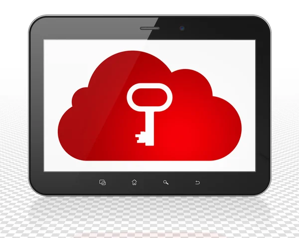 Cloud computing concept: Tablet Pc Computer with Cloud With Key on display — Stockfoto