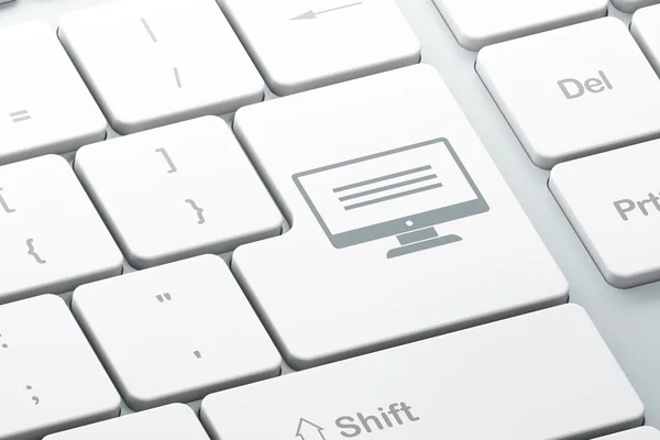Concepto de desarrollo web: Monitor en el fondo del teclado del ordenador —  Fotos de Stock