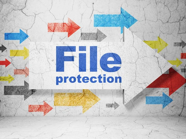 Security concept: arrow with File Protection on grunge wall background — Stock Photo, Image