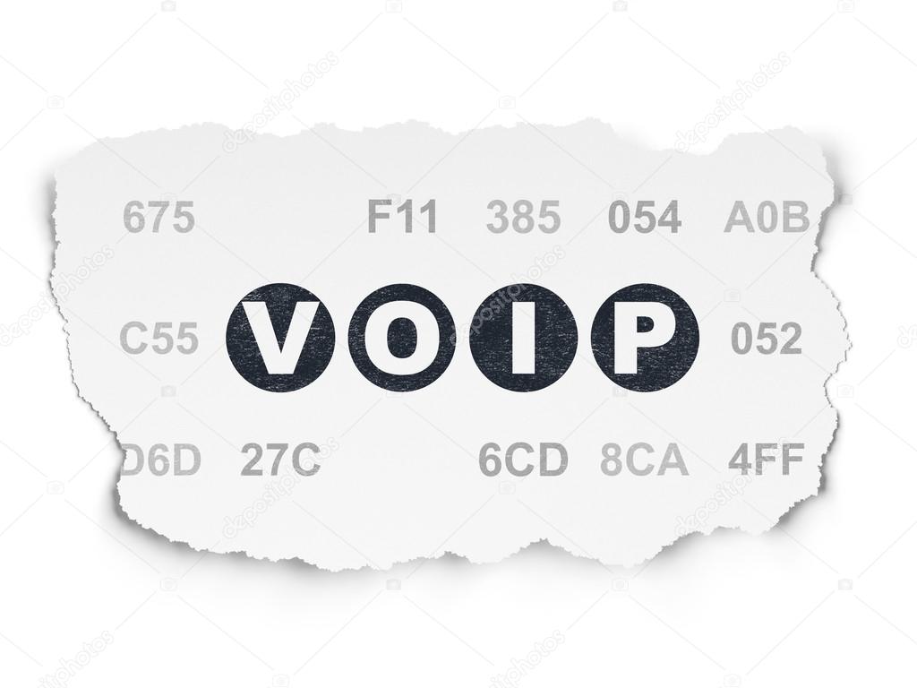Web development concept: VOIP on Torn Paper background