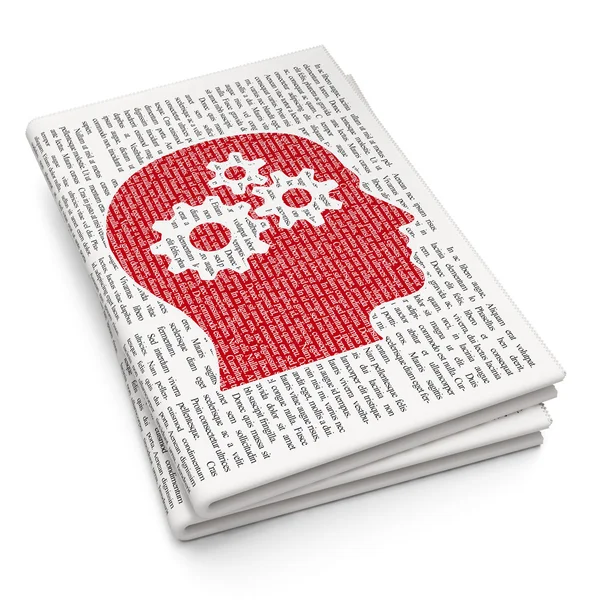 Learning concept: Head With Gears on Newspaper background — Φωτογραφία Αρχείου