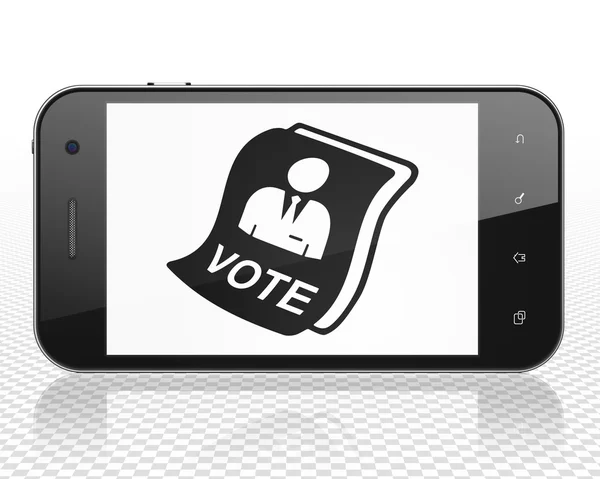 Политическая концепция: Смартфон с избирательным бюллетенем на выставке — стоковое фото