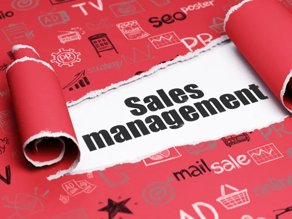 Advertising concept: black text Sales Management under the piece of  torn paper — Stockfoto