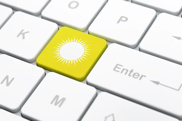 観光概念: コンピューターのキーボードの背景に太陽 — ストック写真