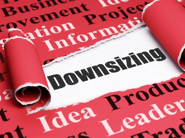 Business concept: black text Downsizing under the piece of  torn paper — Stockfoto