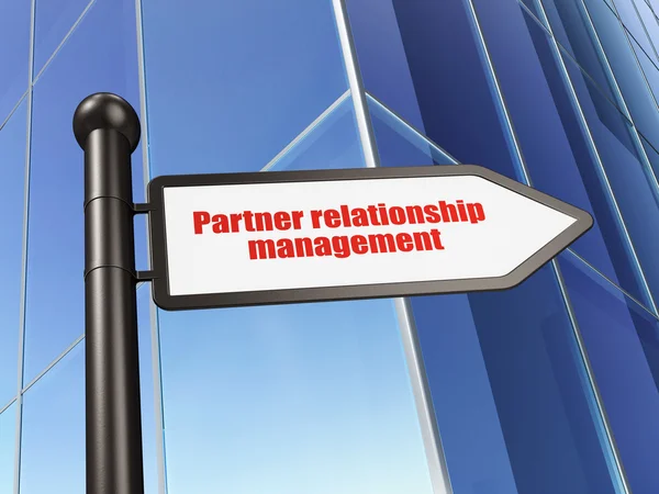 Concept d'entreprise : signer Partner Relationship Management on Building background — Photo