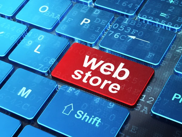 Concepto de desarrollo web: Web Store en el fondo del teclado del ordenador —  Fotos de Stock