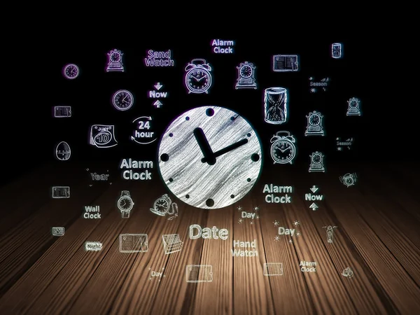 Time concept: Clock in grunge dark room — Stock Photo, Image