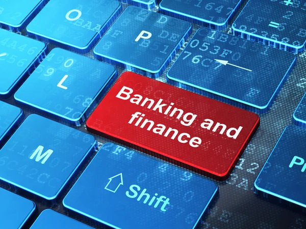 Concepto de dinero: Banca y finanzas en el fondo del teclado del ordenador —  Fotos de Stock