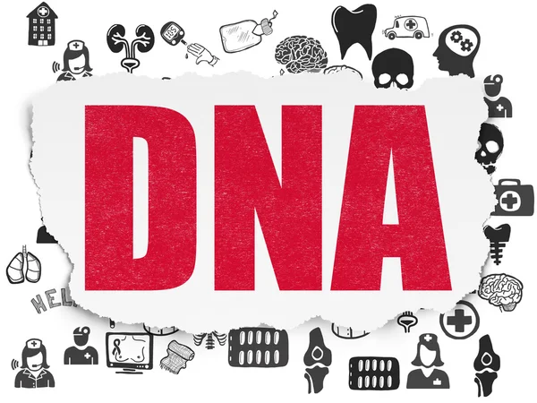 Concetto di medicina: DNA su sfondo di carta strappata — Foto Stock