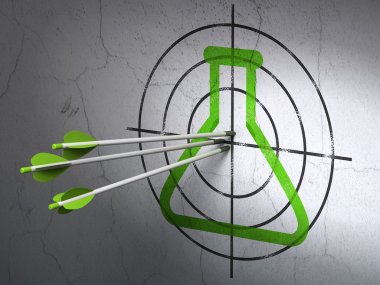 Science concept: arrows in Flask target on wall background