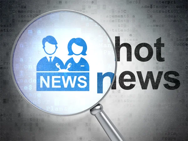 News concept: Anchorman and Hot News with optical glass — Stock Photo, Image