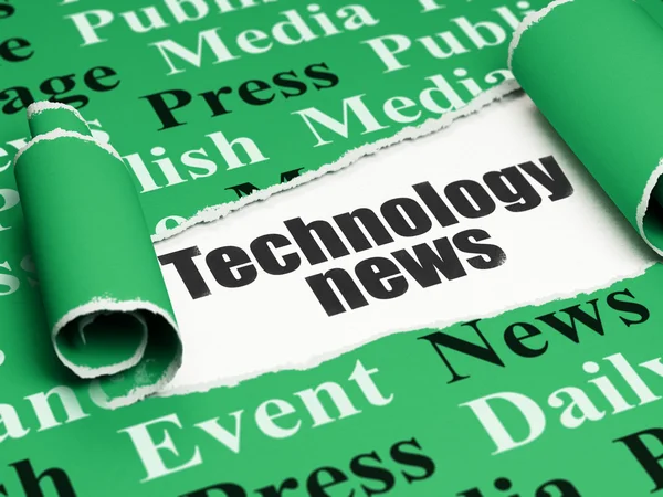 Nyheter koncept: Black text Technology nyheter underdelen av rivet papper — Stockfoto
