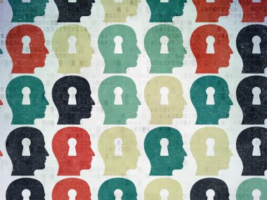 Advertising concept: Head With Keyhole icons on Digital Paper background