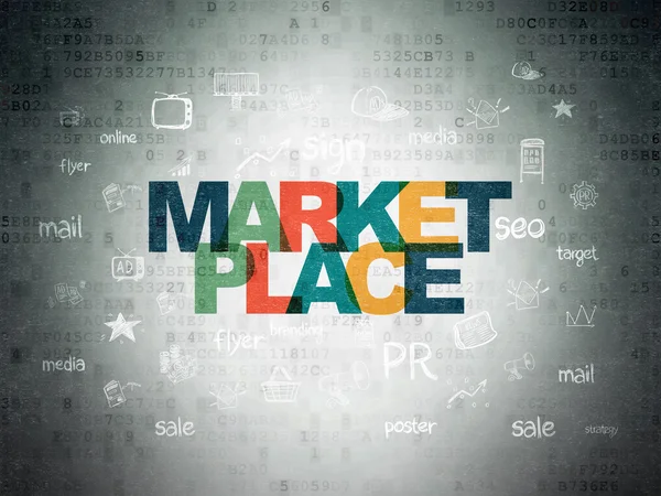 Маркетинговая концепция: Рынок на фоне цифровой бумаги — стоковое фото