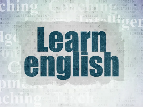 Концепция образования: Изучение английского языка на фоне цифровых документов — стоковое фото