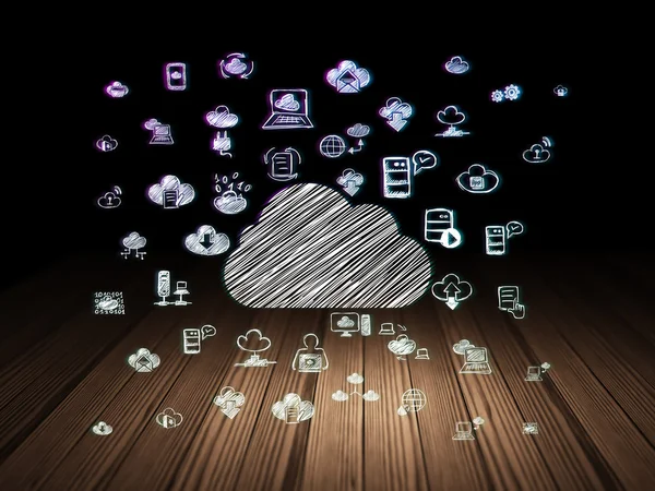 Cloud-Technologie-Konzept: Wolke im Grunge Dark Room — Stockfoto