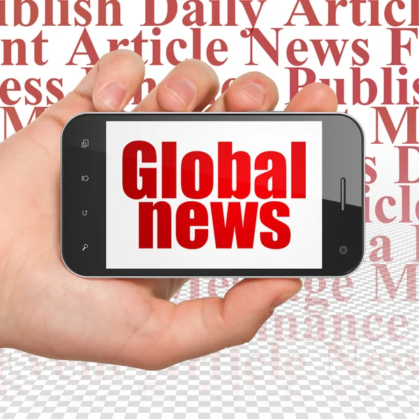 Концепция новостей: Ручной смартфон с глобальными новостями — стоковое фото