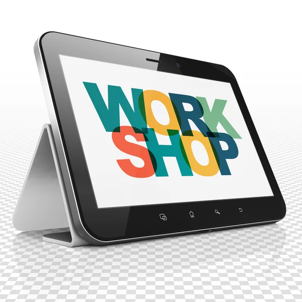 Leren concept: Tablet PC met Workshop op display — Stockfoto