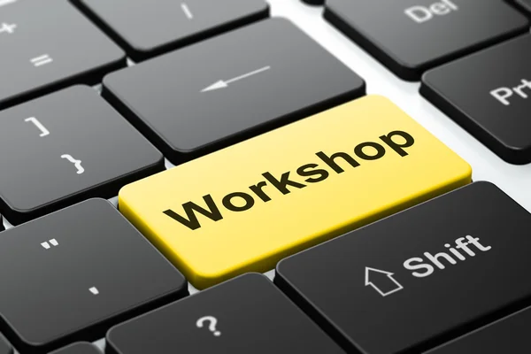 Studying concept: Workshop on computer keyboard background — Stok fotoğraf