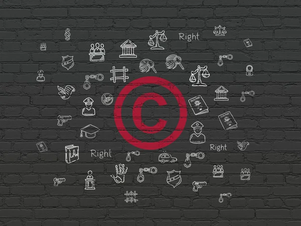 Rechtskonzept: Urheberrecht auf Wandhintergrund — Stockfoto