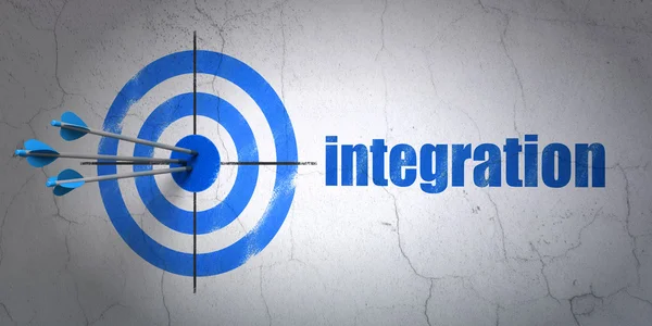 Business concept: target and Integration on wall background — Stock fotografie