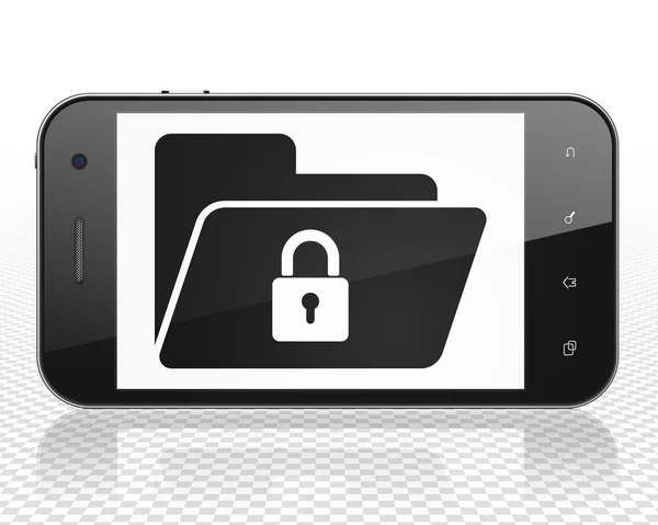 Finance koncept: Smartphone med Folder med Lock på displayen — Stockfoto