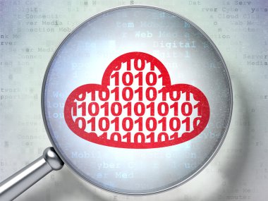 Bulut bilgi işlem konsepti: Dijital arka planda optik camlı Kodlu Bulut