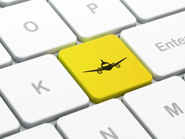 Tourism concept: Aircraft on computer keyboard background — Stock Photo, Image