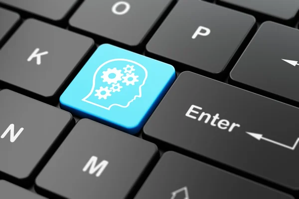 Advertising concept: Head With Gears on computer keyboard background — Stock Photo, Image