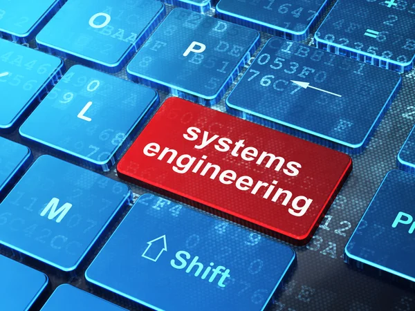 Concepto científico: Ingeniería de sistemas en el fondo del teclado del ordenador —  Fotos de Stock