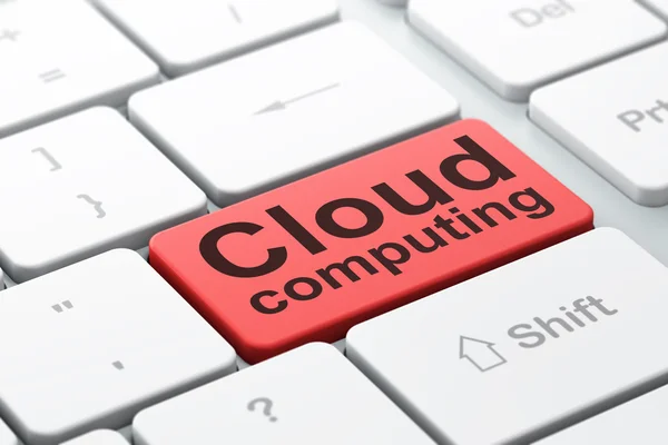 Σύννεφο τεχνολογία έννοια: υπολογιστικού νέφους σε υπολογιστή πληκτρολόγιο φόντο — Φωτογραφία Αρχείου
