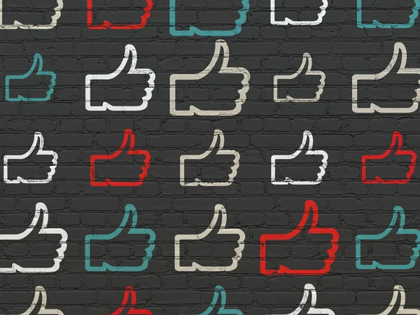 Concepto de red social: Thumb Up iconos en el fondo de la pared —  Fotos de Stock