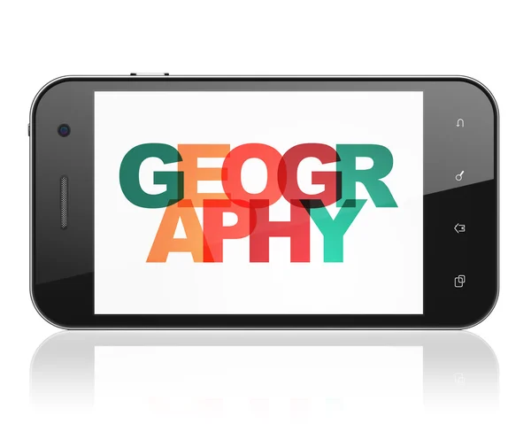 Wissenschaftskonzept: Smartphone mit Geografie auf dem Display — Stockfoto