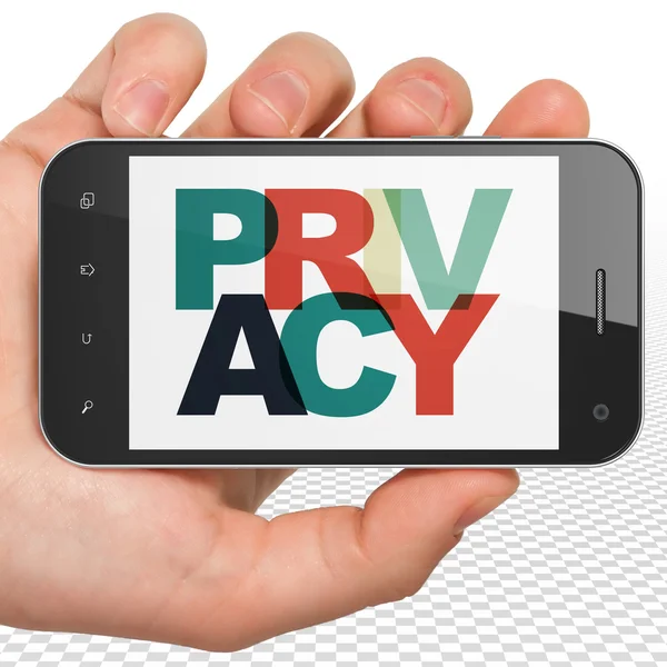 Concepto de seguridad: Smartphone de mano con privacidad en pantalla — Foto de Stock